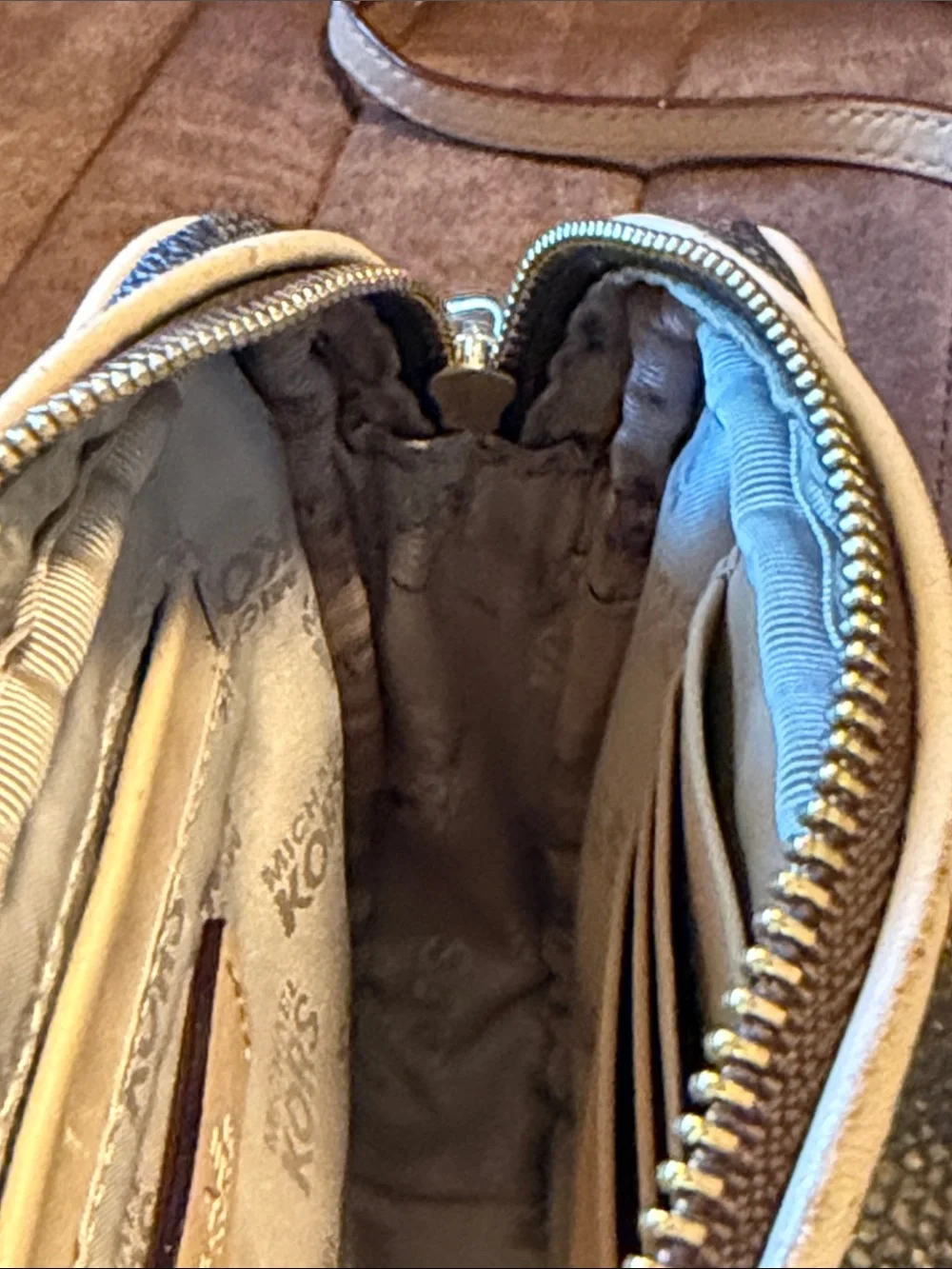 Michael Kors Brown and Gold MK Logo Crossbody Camera Bag